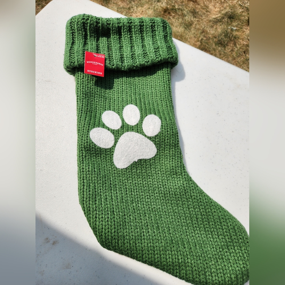 Green paw print stocking